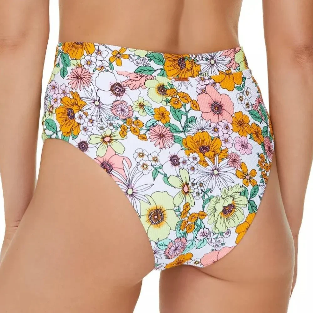 Raisins Floral-Print Textured High-Waist Bikini Bottoms Size X-Large
